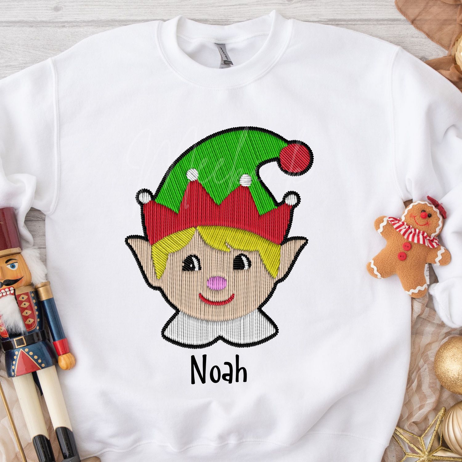 Faux Embroidery Blonde Boy Elf DTF Decal