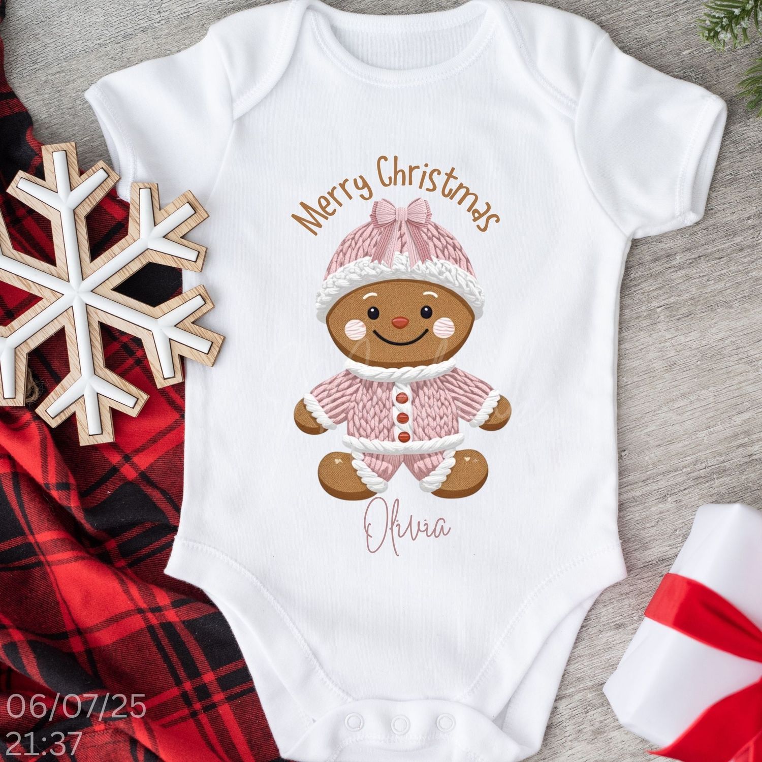 Faux Baby Gingerbread In Pyjamas Pink DTF Decal