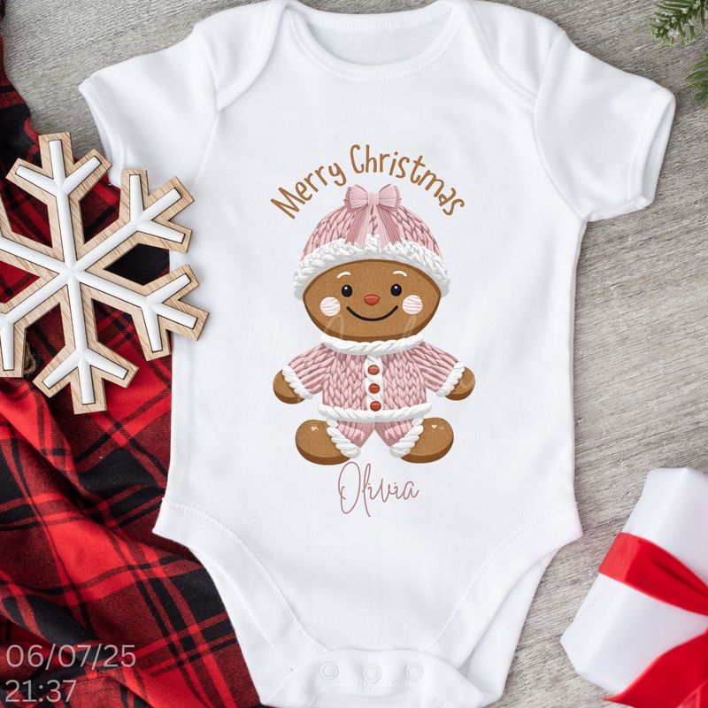 Faux Baby Gingerbread In Pyjamas Pink DTF Decal