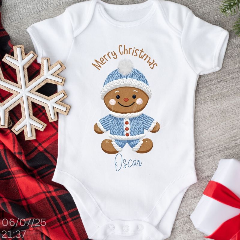 Faux Baby Gingerbread In Pyjamas Blue DTF Decal