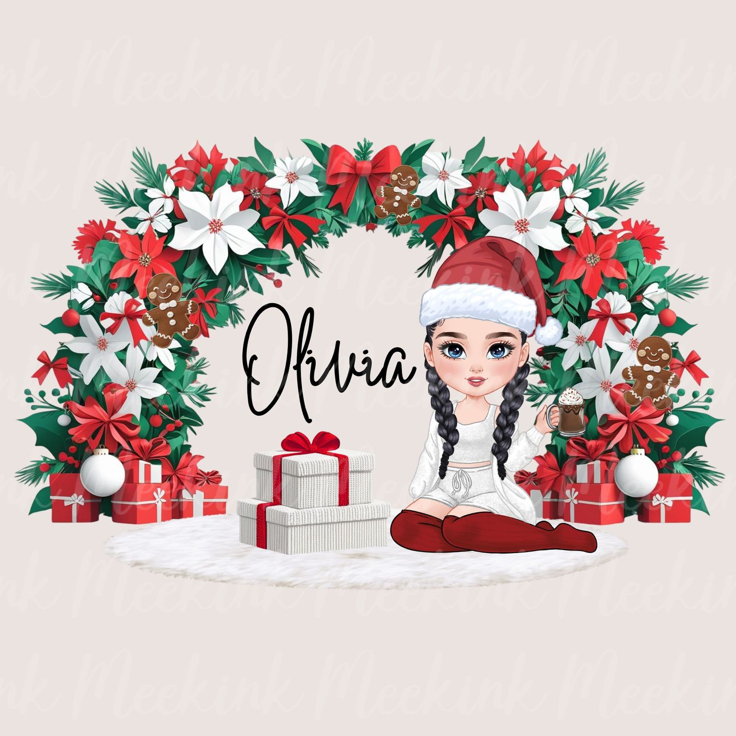 Christmas Girl Chibi Doll With Hot Choccy UVDTF or DTF Decal