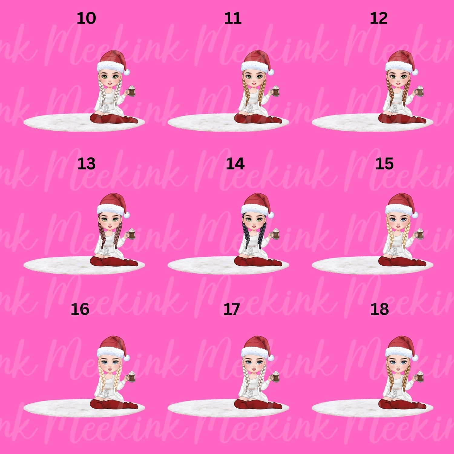 Christmas Girl Chibi Doll With Hot Choccy UVDTF or DTF Decal