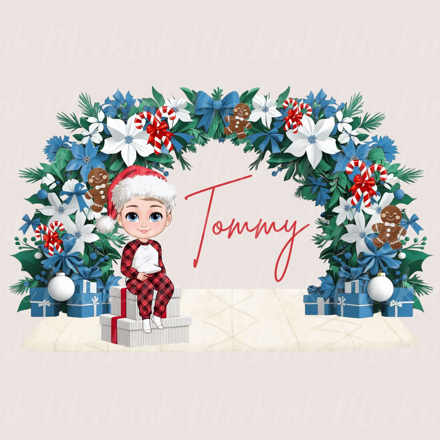Christmas Boy Chibi Doll Present Stack UVDTF or DTF Decal