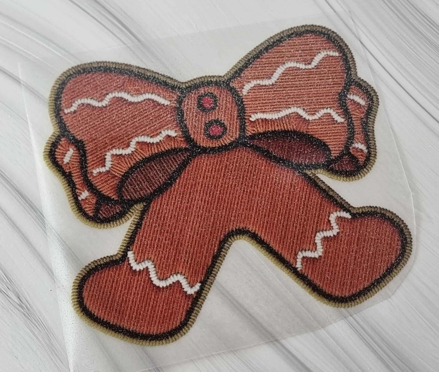 Glitter Faux Embroidery Ginger Bread Bow DTF Decal