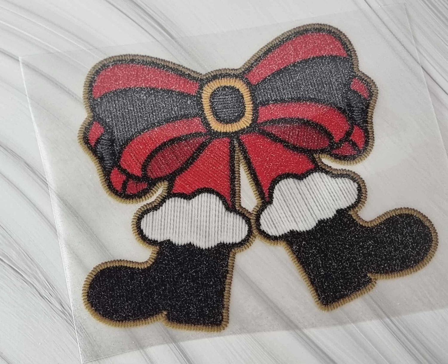 Glitter Faux Embroidery Santa Bow DTF Decal