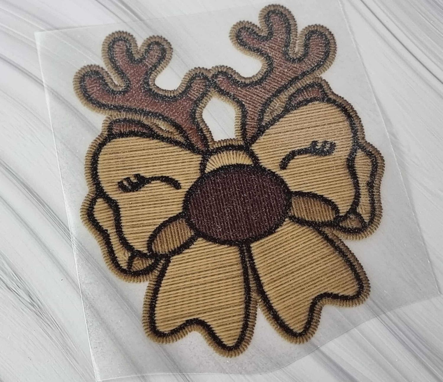 Glitter Faux Embroidery Reindeer Bow DTF Decal