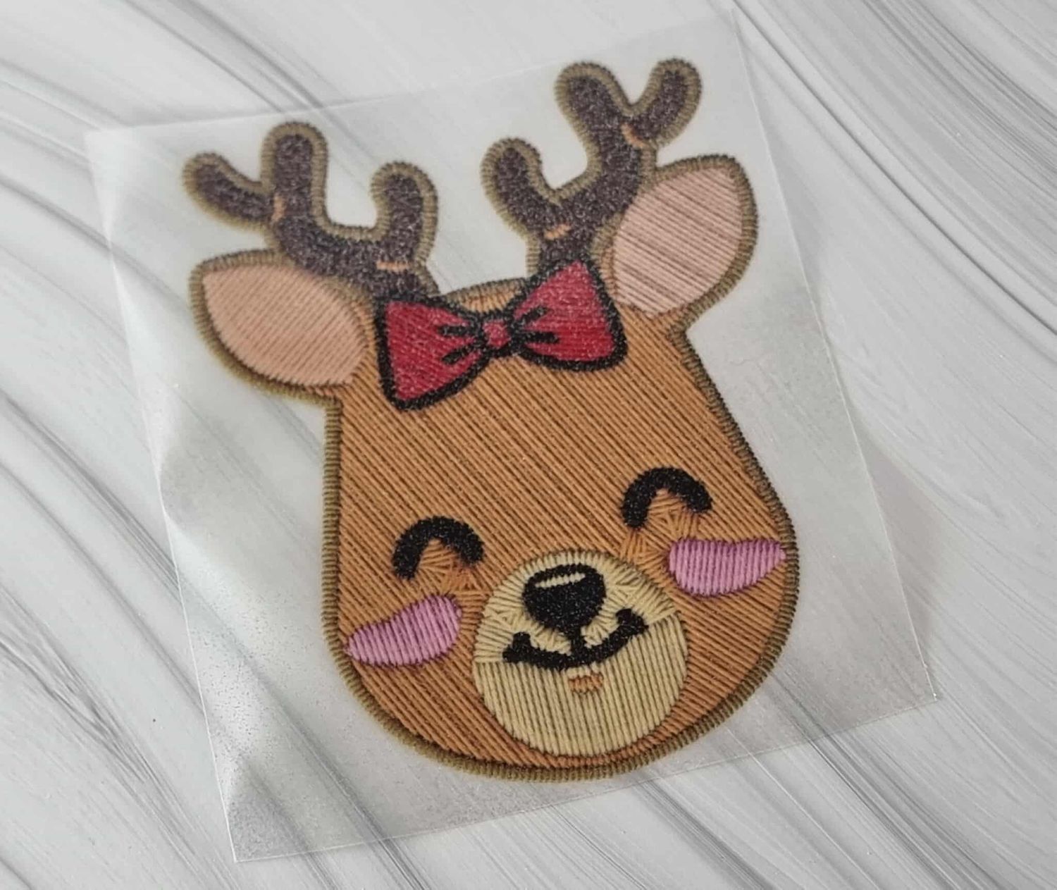 Glitter Faux Embroidery Cute Reindeer Girl DTF Decal