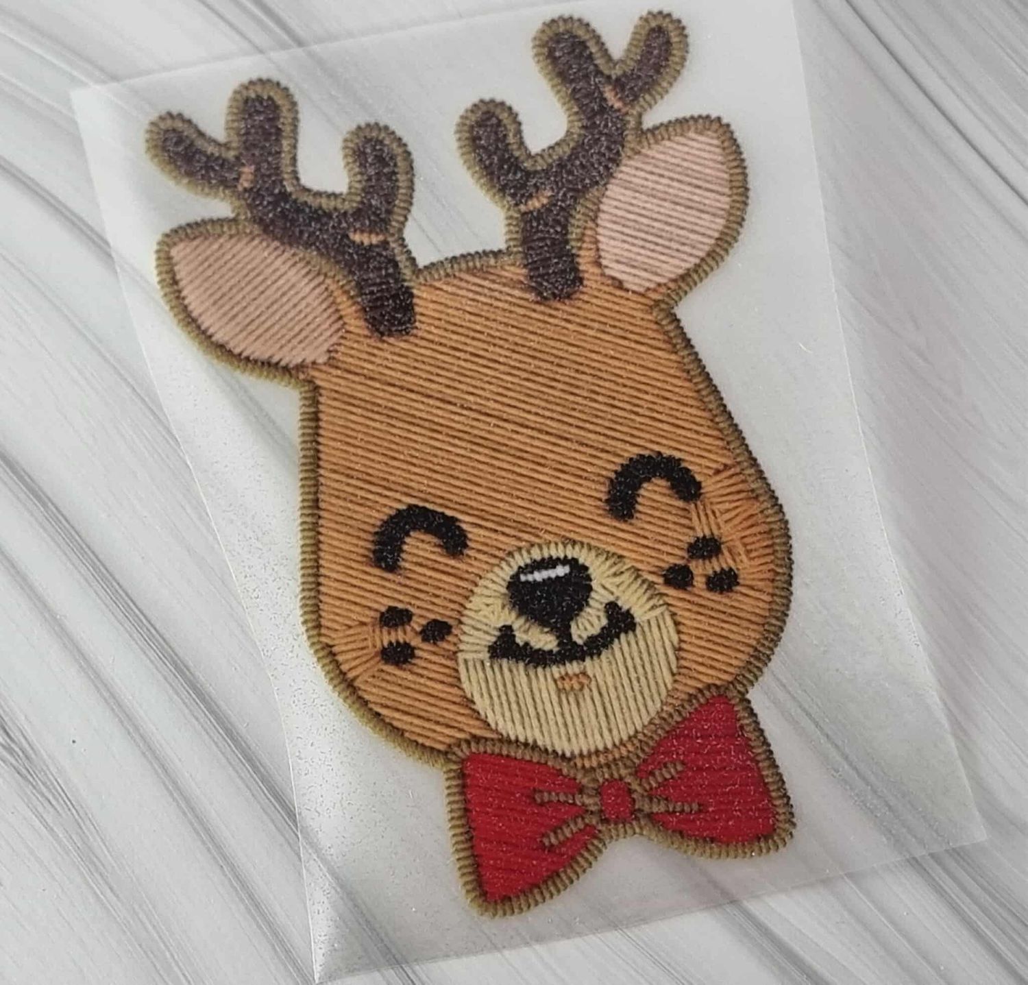 Glitter Faux Embroidery Cute Reindeer Boy DTF Decal