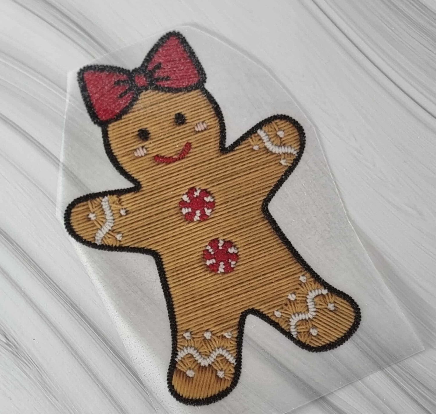 Glitter Faux Embroidery Cute Gingerbread Girl DTF Decal