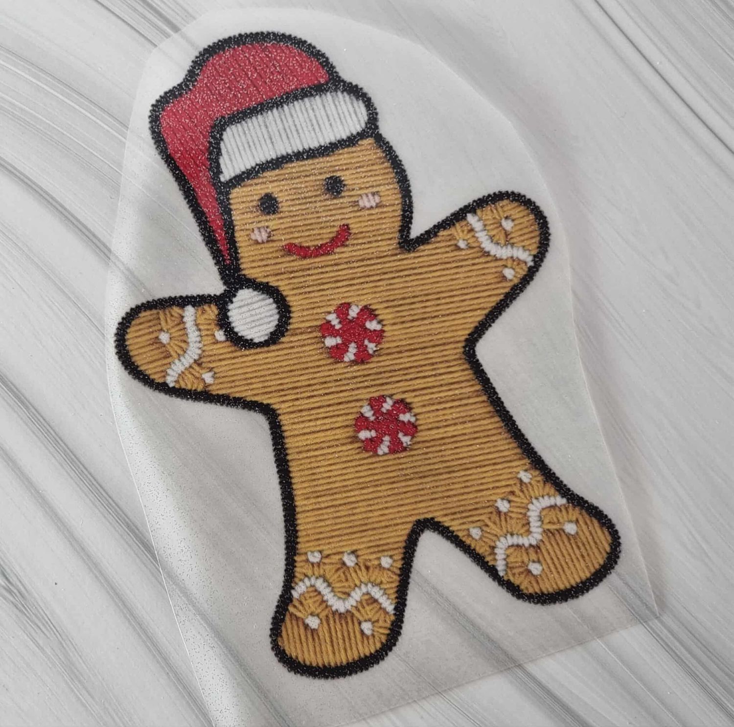 Glitter Faux Embroidery Cute Gingerbread Boy DTF Decal
