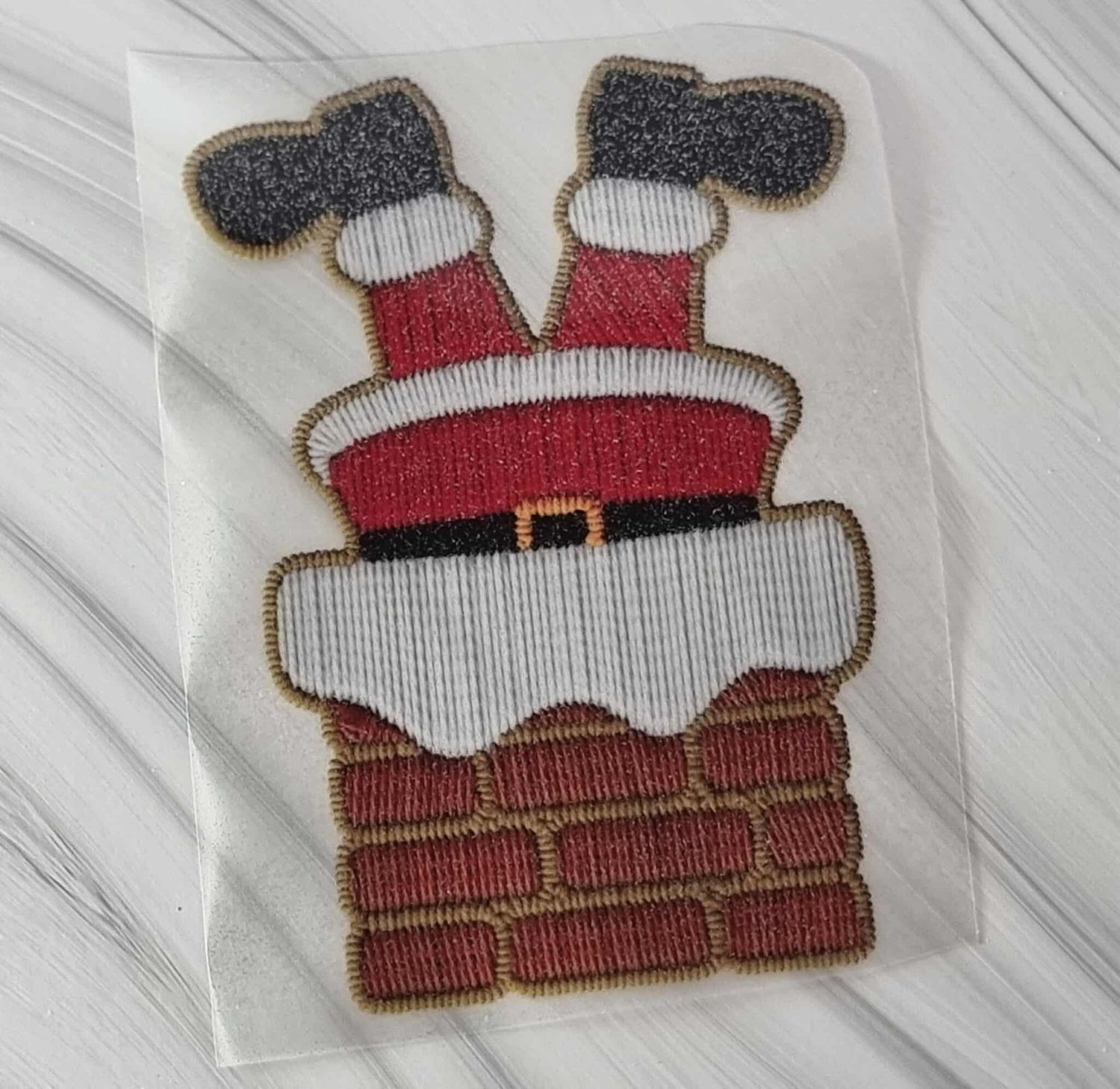 Glitter Faux Embroidery Santa Chimney DTF Decal