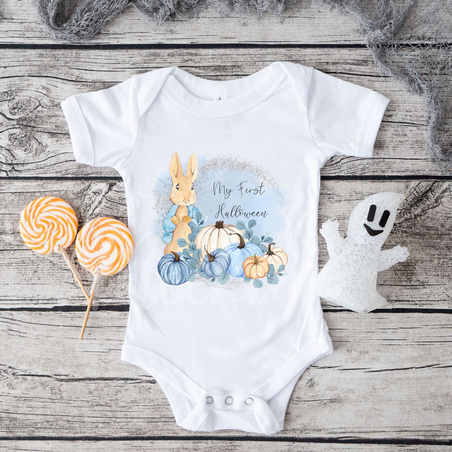 My First Halloween Blue Pumpkins Rabbit DTF Decal
