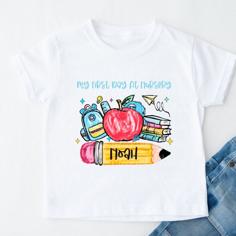 My First Day At Nursery Red Apple Pencil Personalised DTF Decal