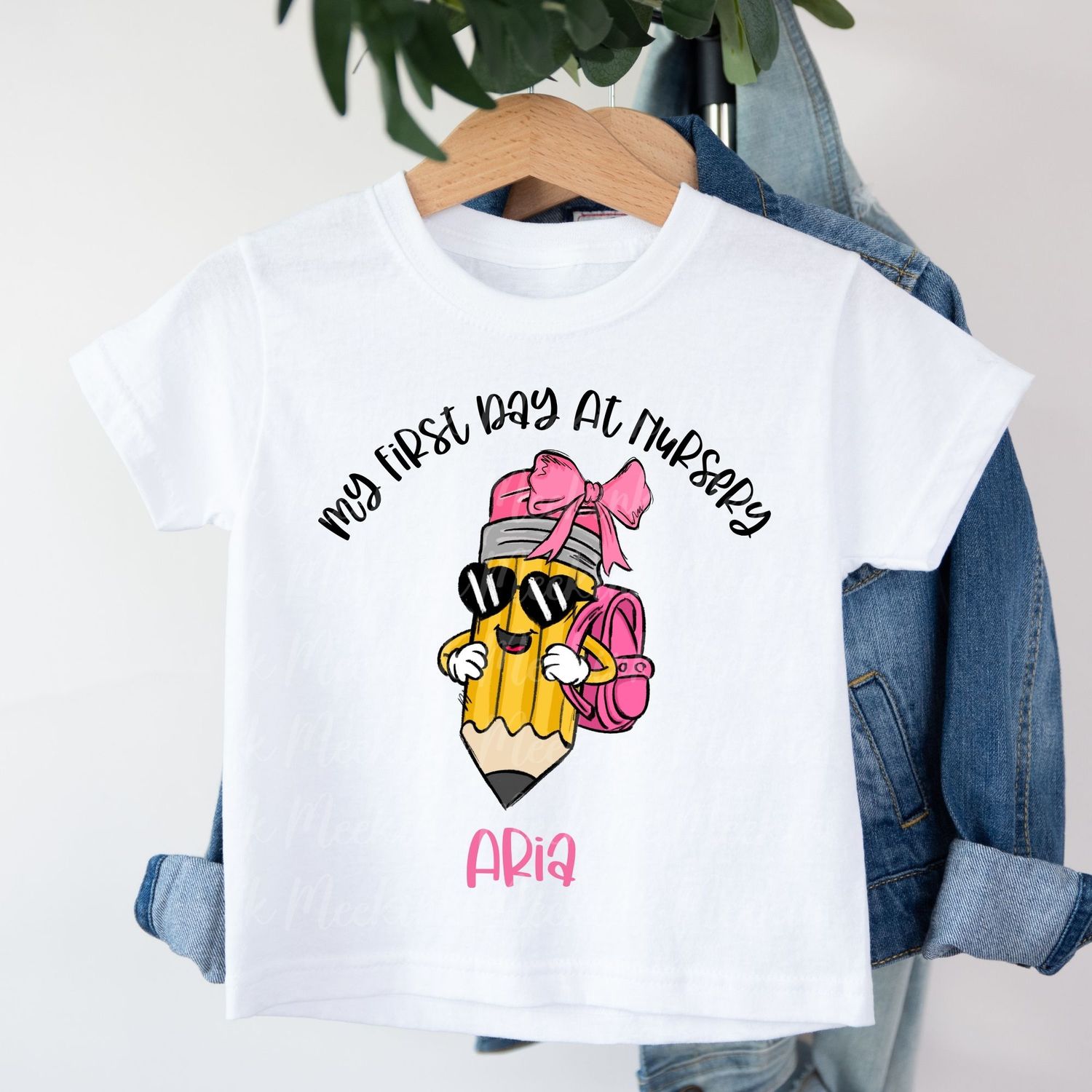 My First Day At Nursery Back Pack Bow Pencil Personalised DTF Decal