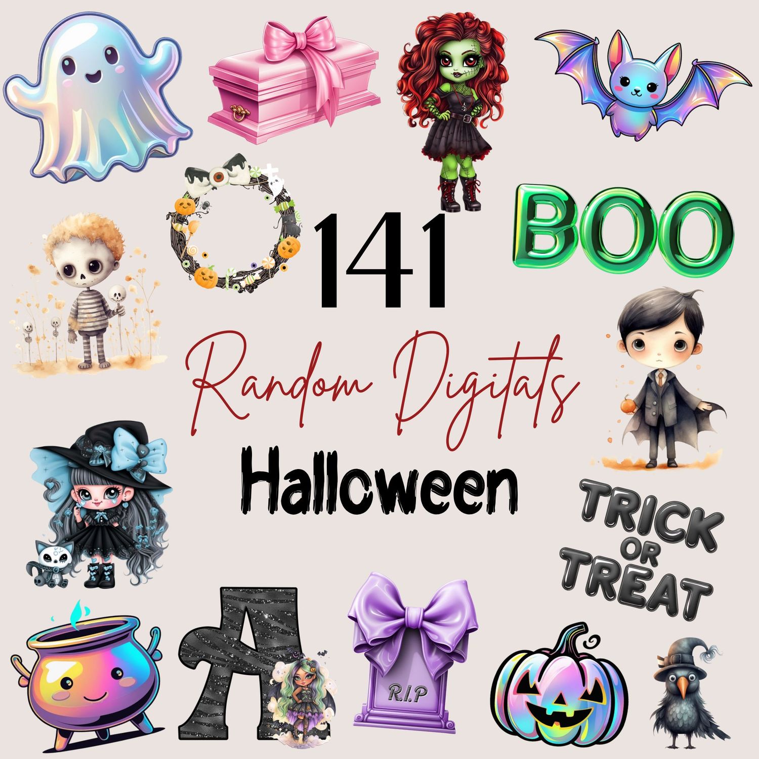 141 x Halloween Random Digital Designs PNG