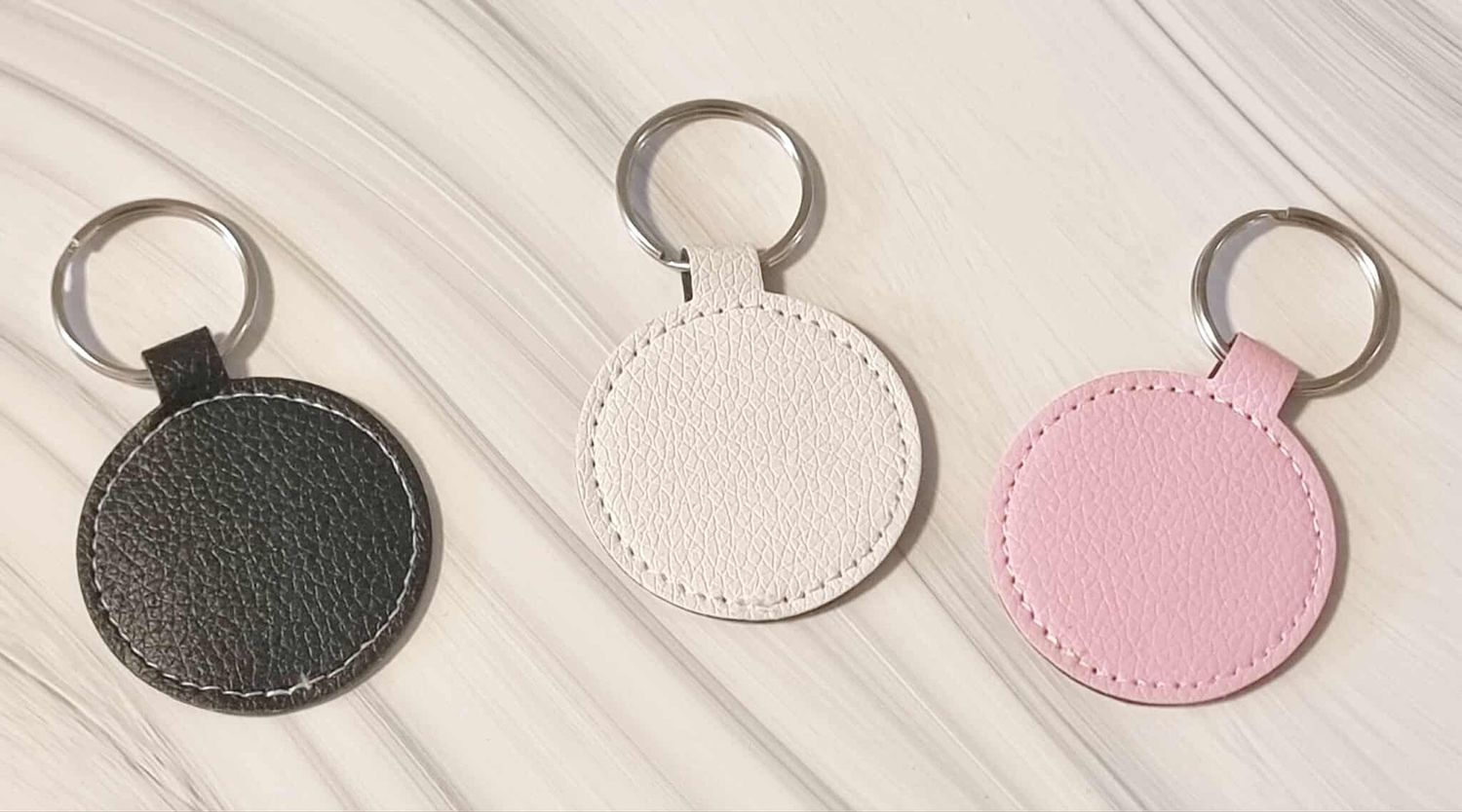 PINK 5cm Faux Leather Key Chain Craft Blank
