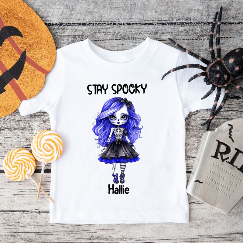 Stay Spooky Skeleton Doll Halloween Black Text DTF Decal