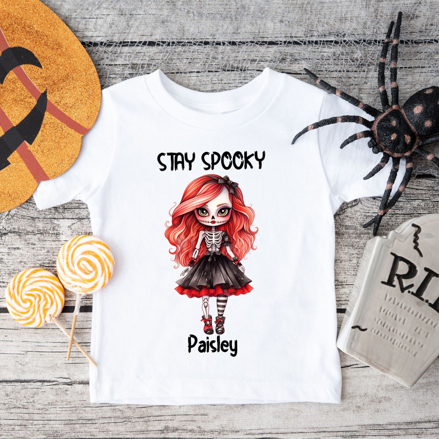 Stay Spooky Skeleton Doll Halloween Black Text DTF Decal