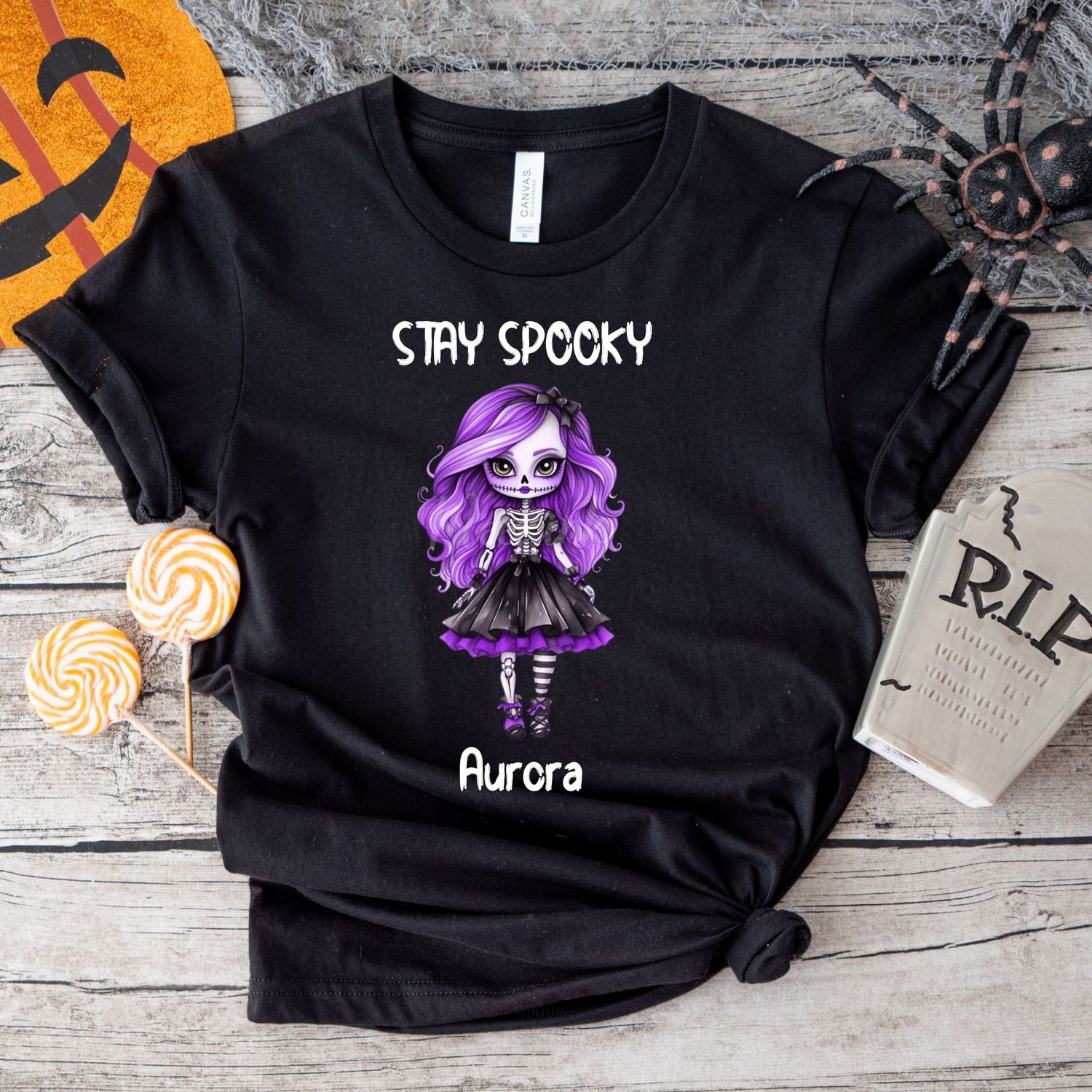 Stay Spooky Skeleton Doll Halloween White Text DTF Decal