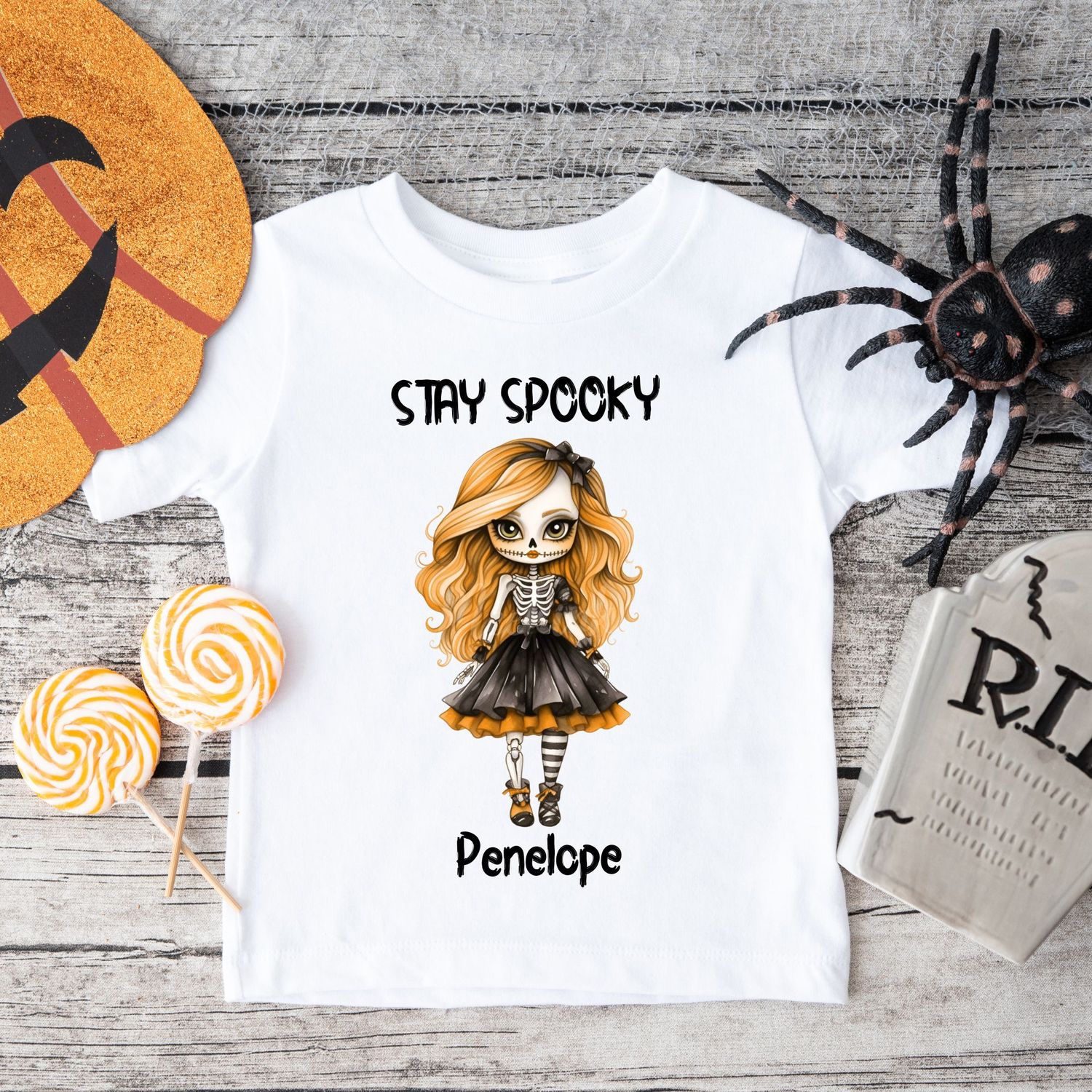 Stay Spooky Skeleton Doll Halloween Black Text DTF Decal
