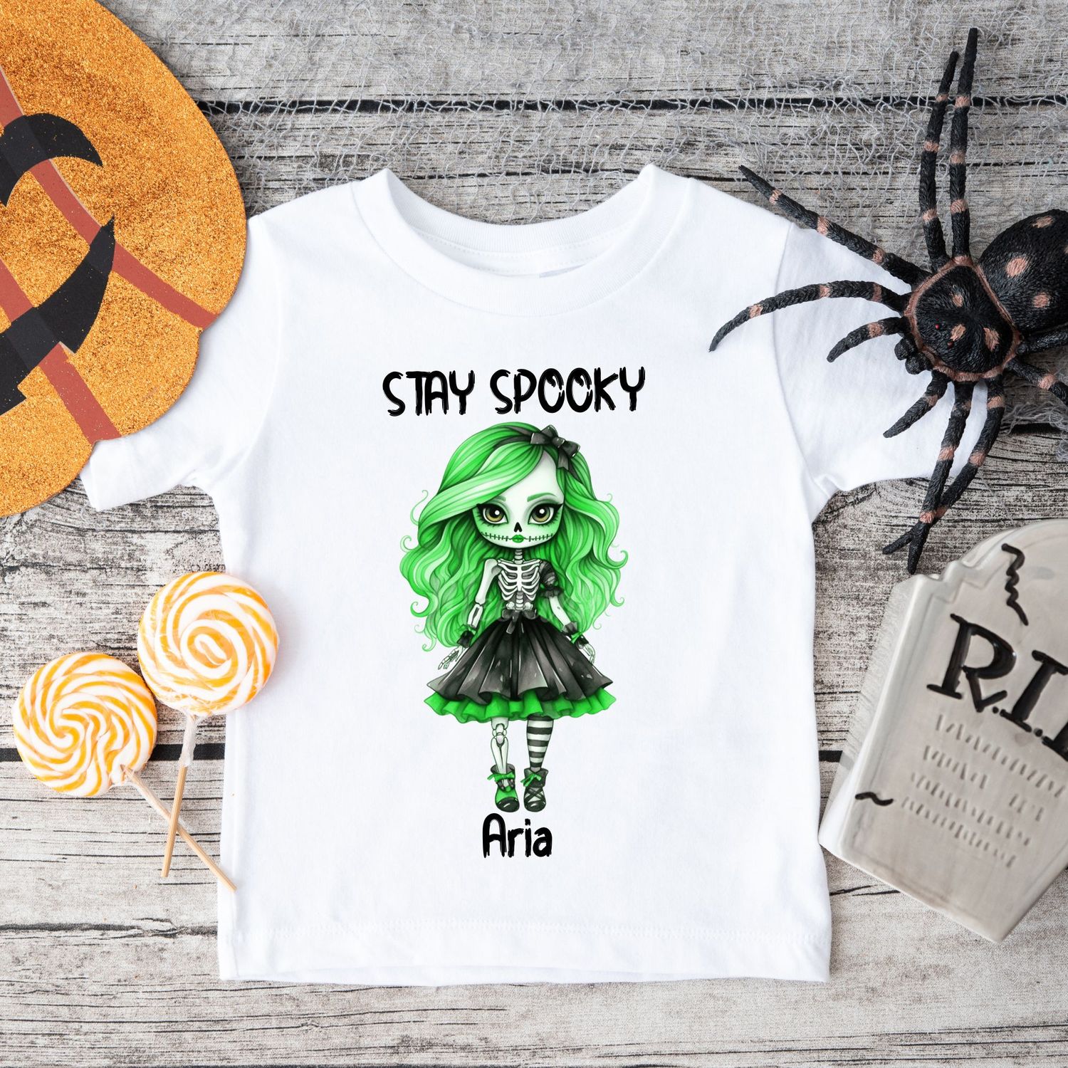 Stay Spooky Skeleton Doll Halloween Black Text DTF Decal