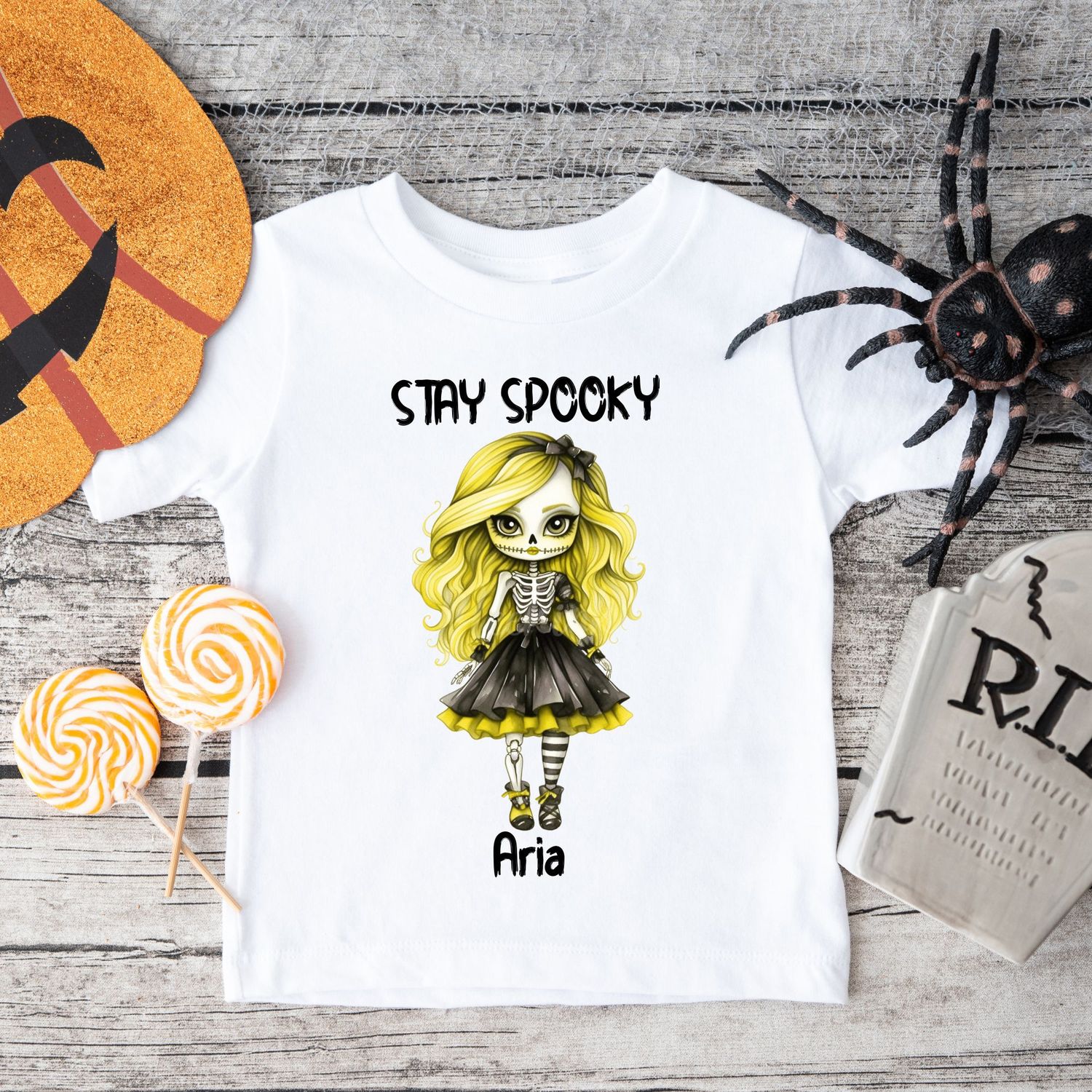 Stay Spooky Skeleton Doll Halloween Black Text DTF Decal