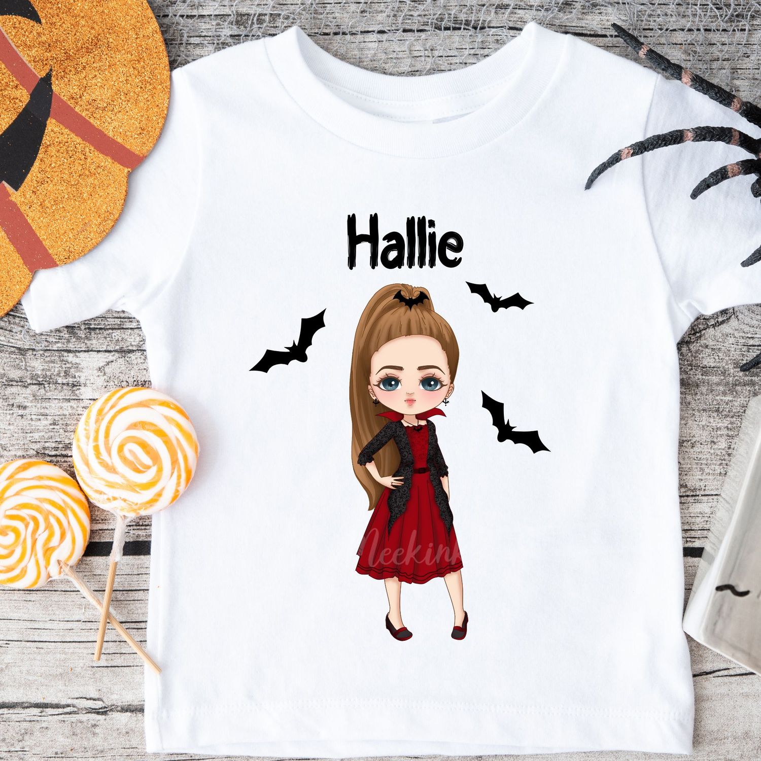 Girls Vampire Doll Halloween White Text DTF Decal