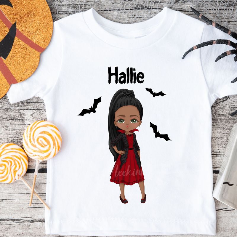 Girls Vampire Doll Halloween White Text DTF Decal