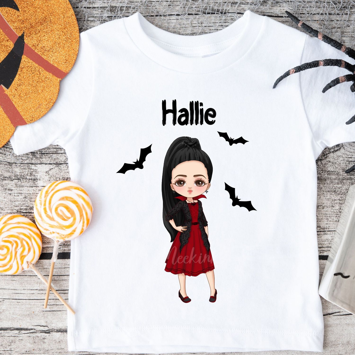 Girls Vampire Doll Halloween White Text DTF Decal