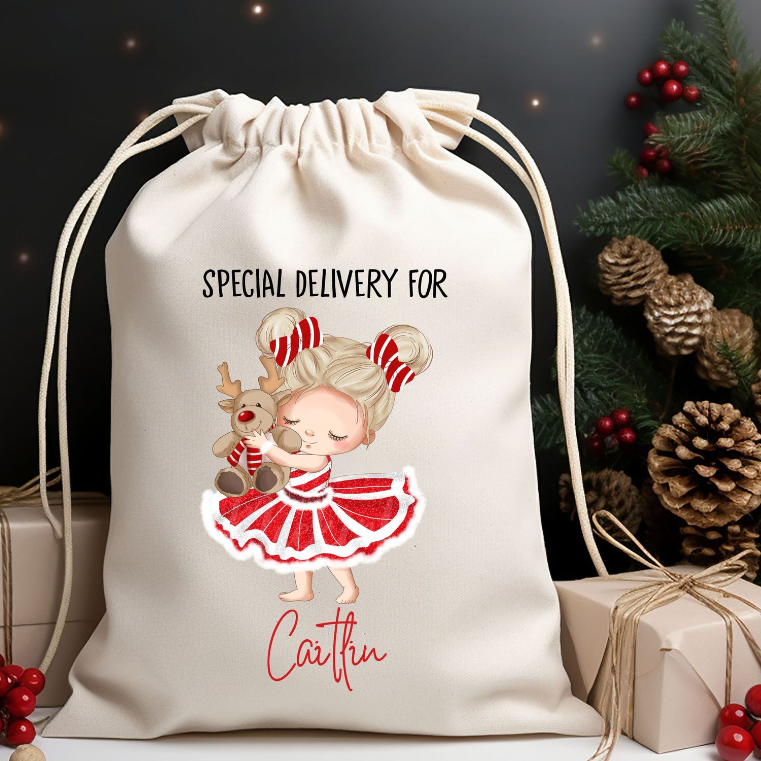 Christmas Reindeer Girl Special Delivery DTF Decal