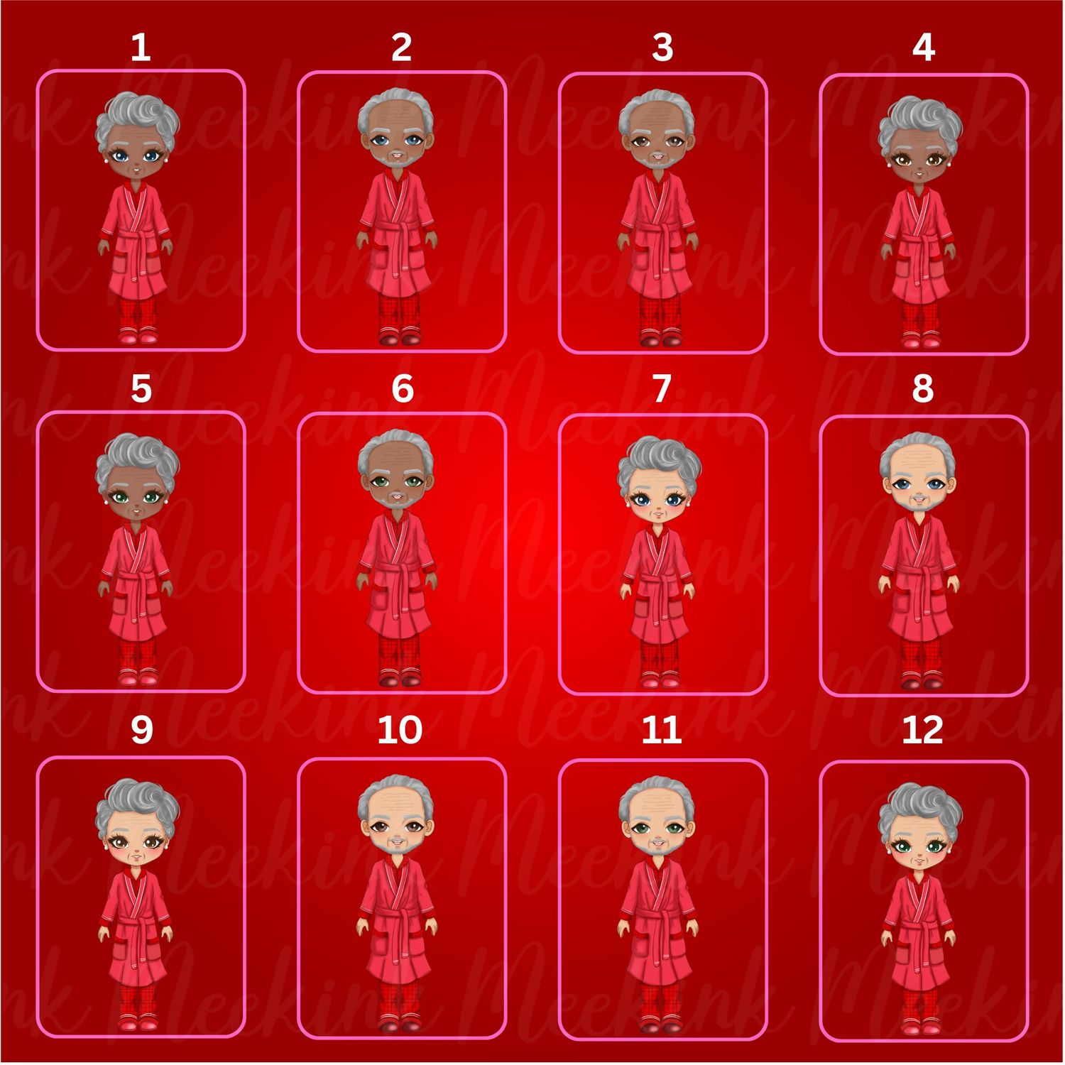 Christmas Grandparent in Pjs Doll UVDTF or DTF Decal