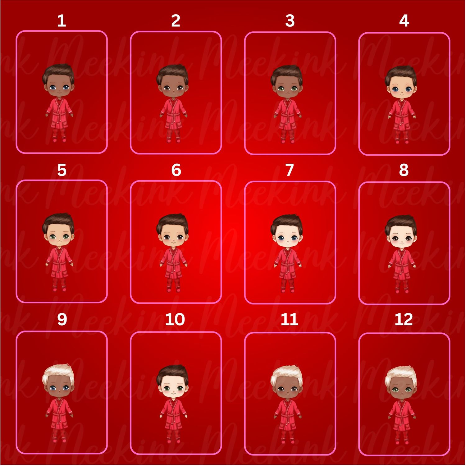 Christmas Boys in Pjs Doll UVDTF or DTF Decal
