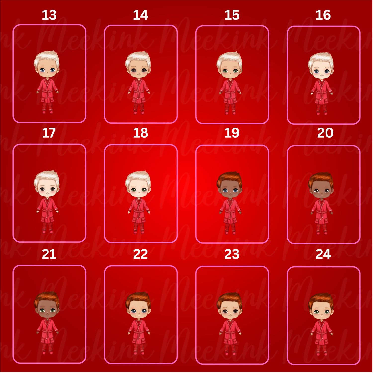 Christmas Boys in Pjs Doll UVDTF or DTF Decal