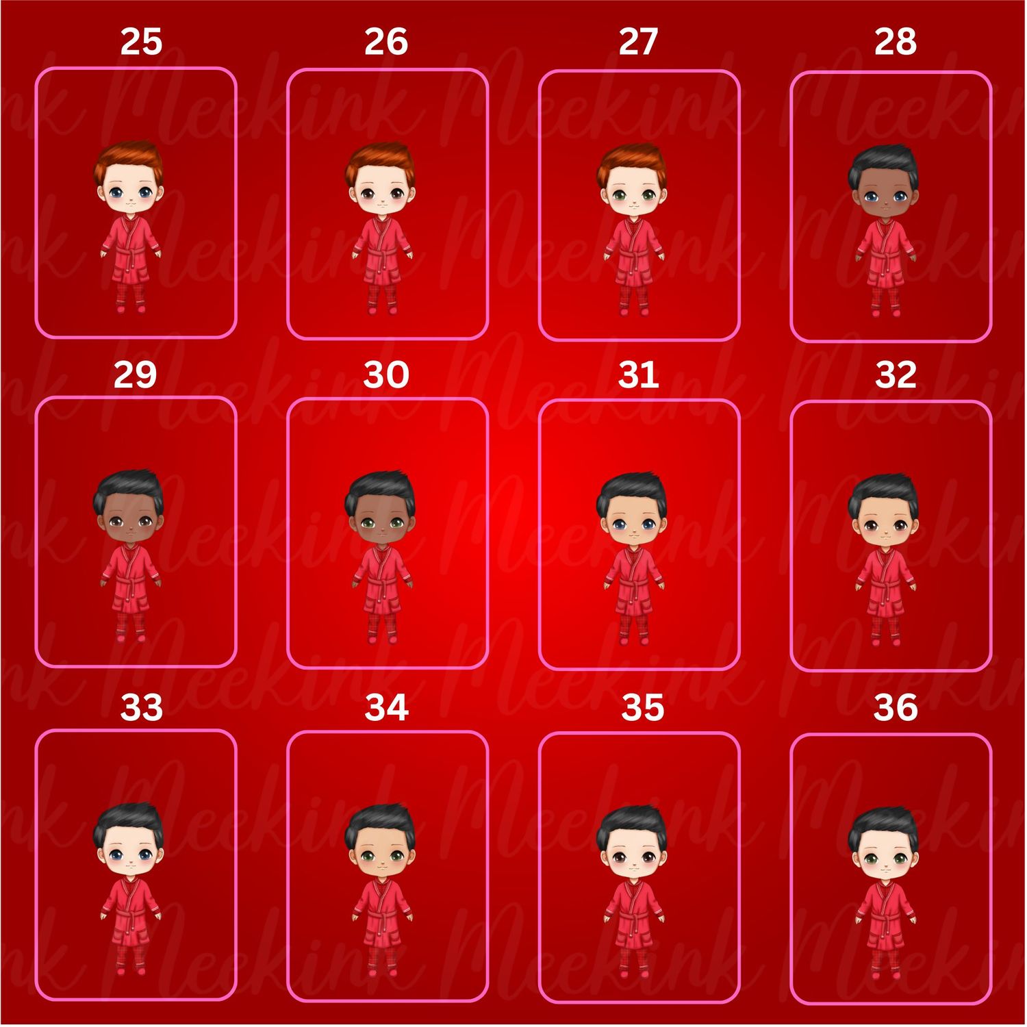 Christmas Boys in Pjs Doll UVDTF or DTF Decal
