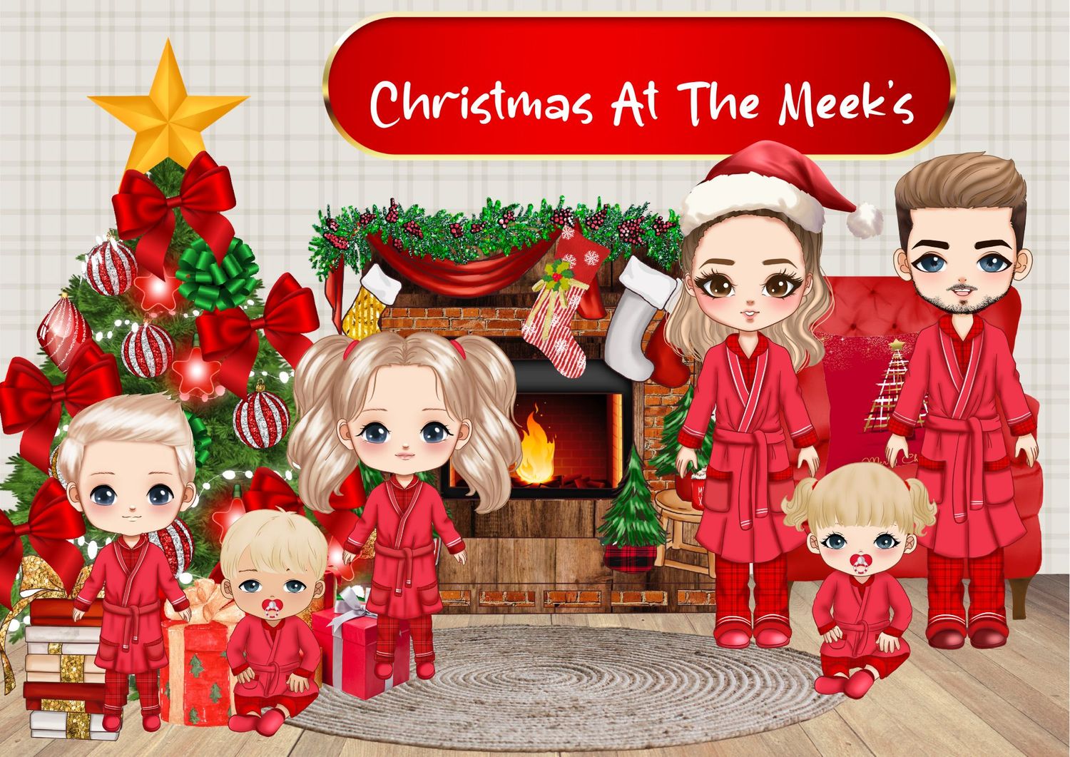 Christmas Family Doll Scene DTF Decal