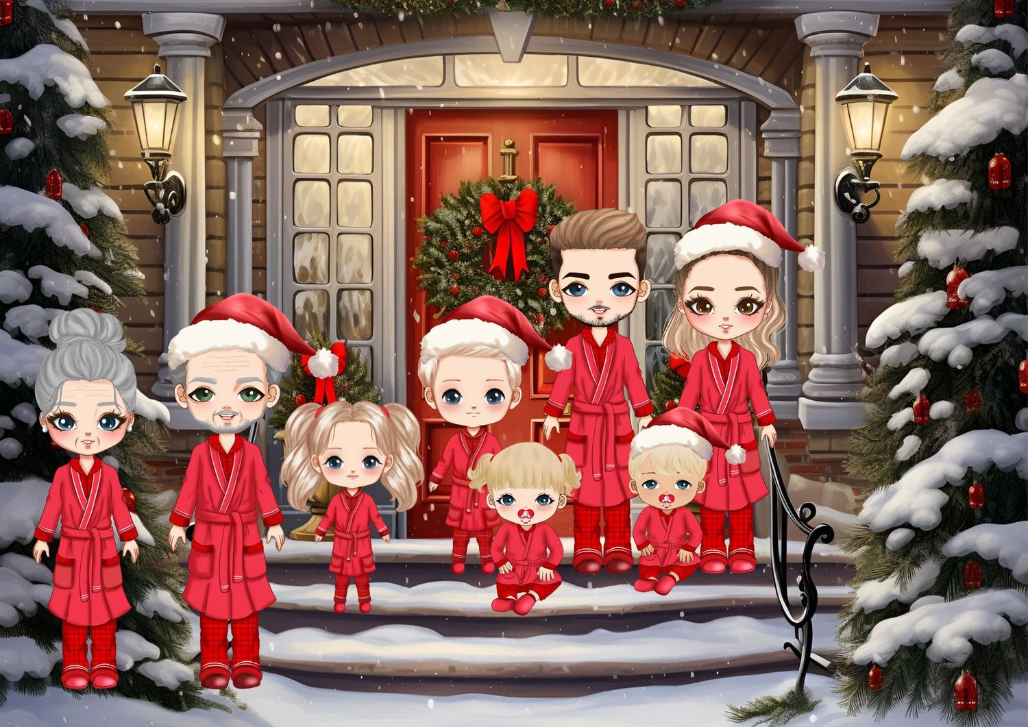 Christmas Family Doll Scene 2 DTF Decal