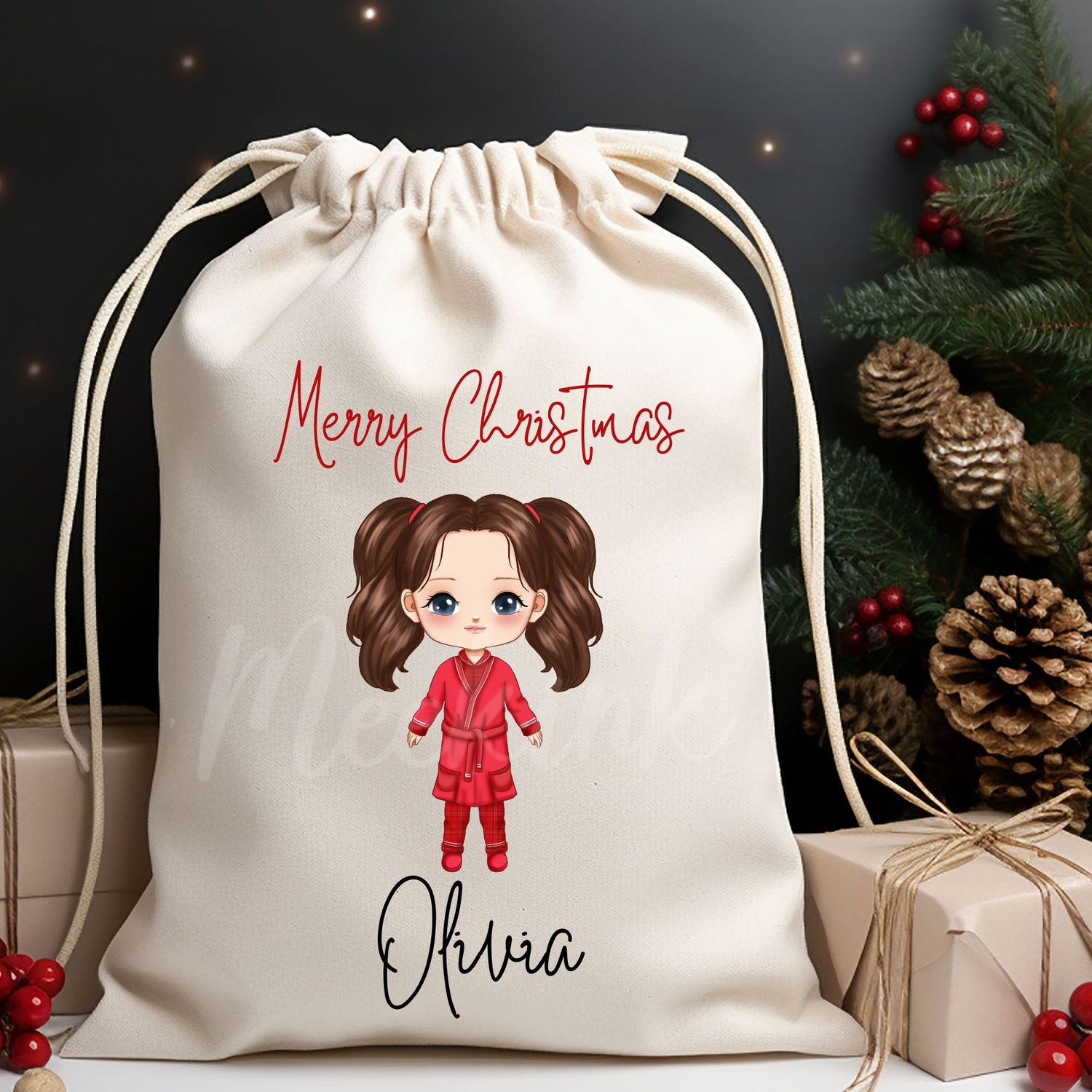Christmas Girl in Pjs Doll DTF Decal