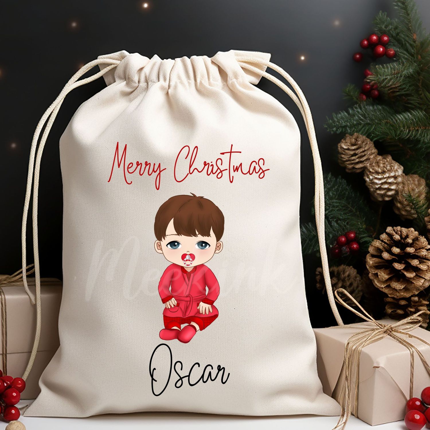 Christmas Baby Boy in Pjs Doll DTF Decal