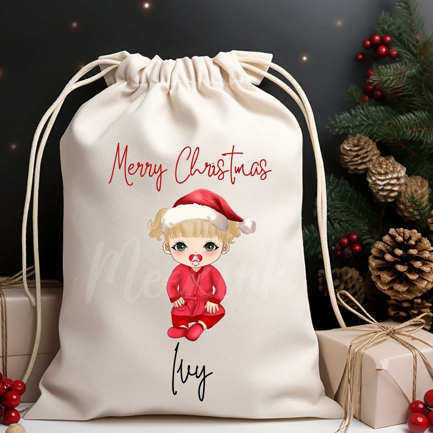 Christmas Baby Girl in Pjs Doll DTF Decal