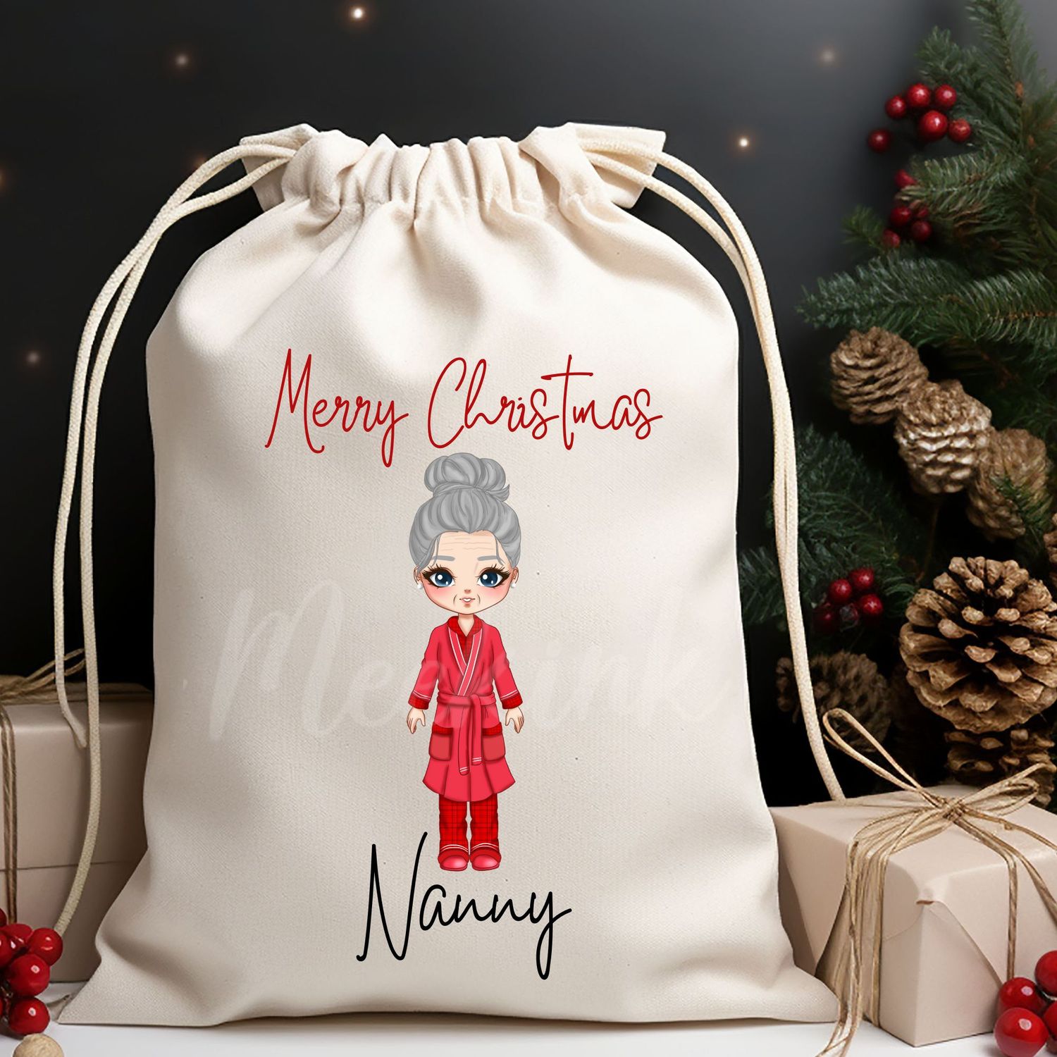 Christmas Grandparent in Pjs Doll DTF Decal