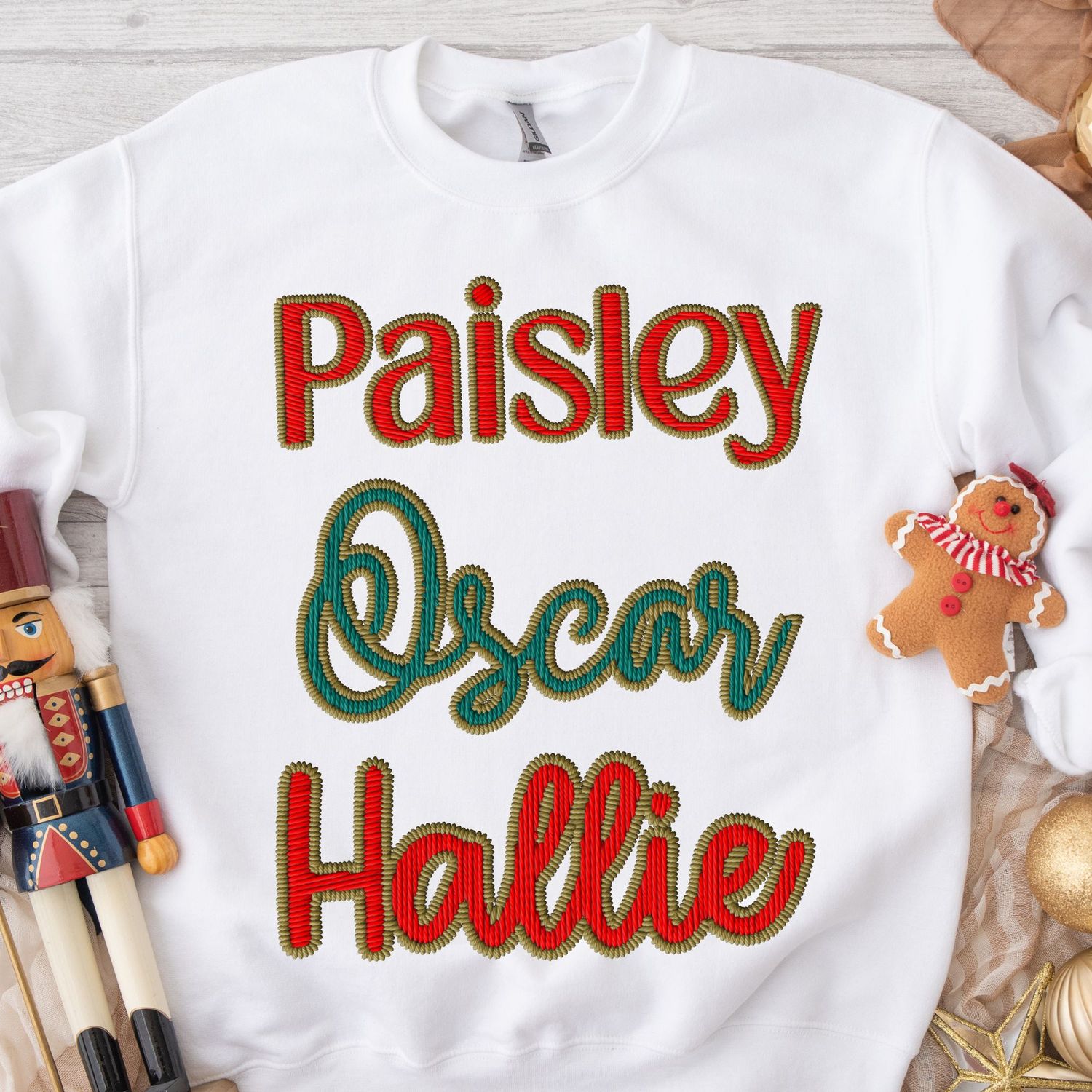 Faux Embroidery Christmas Names DTF Decal