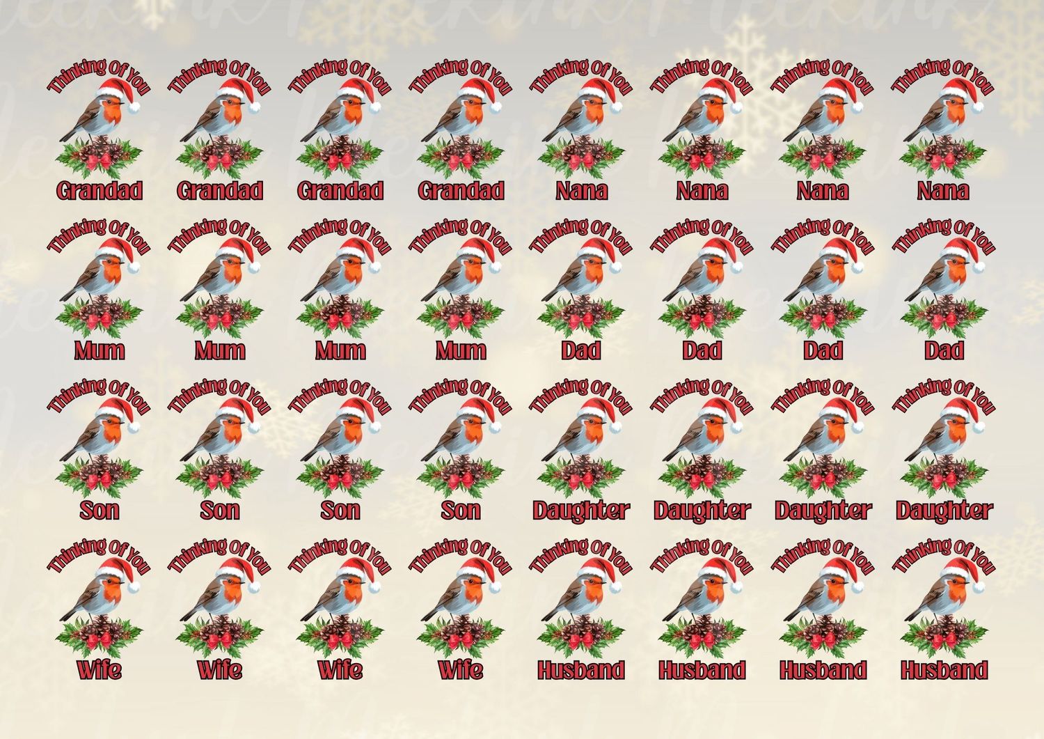 Christmas Robin Mixed Title Sheet UVDTF or DTF Decal