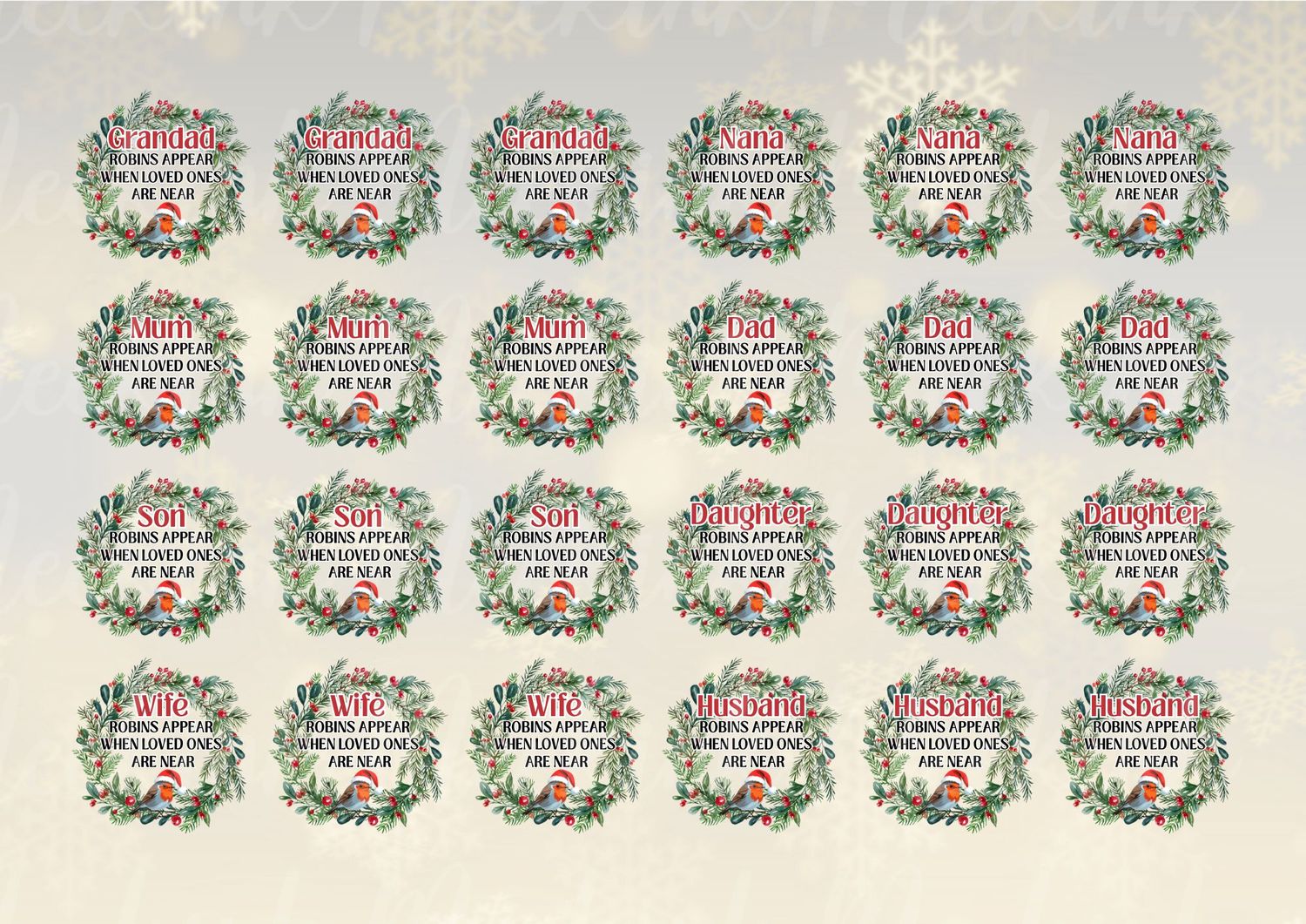 Christmas Robin Wreath Mixed Title Sheet UVDTF or DTF Decal