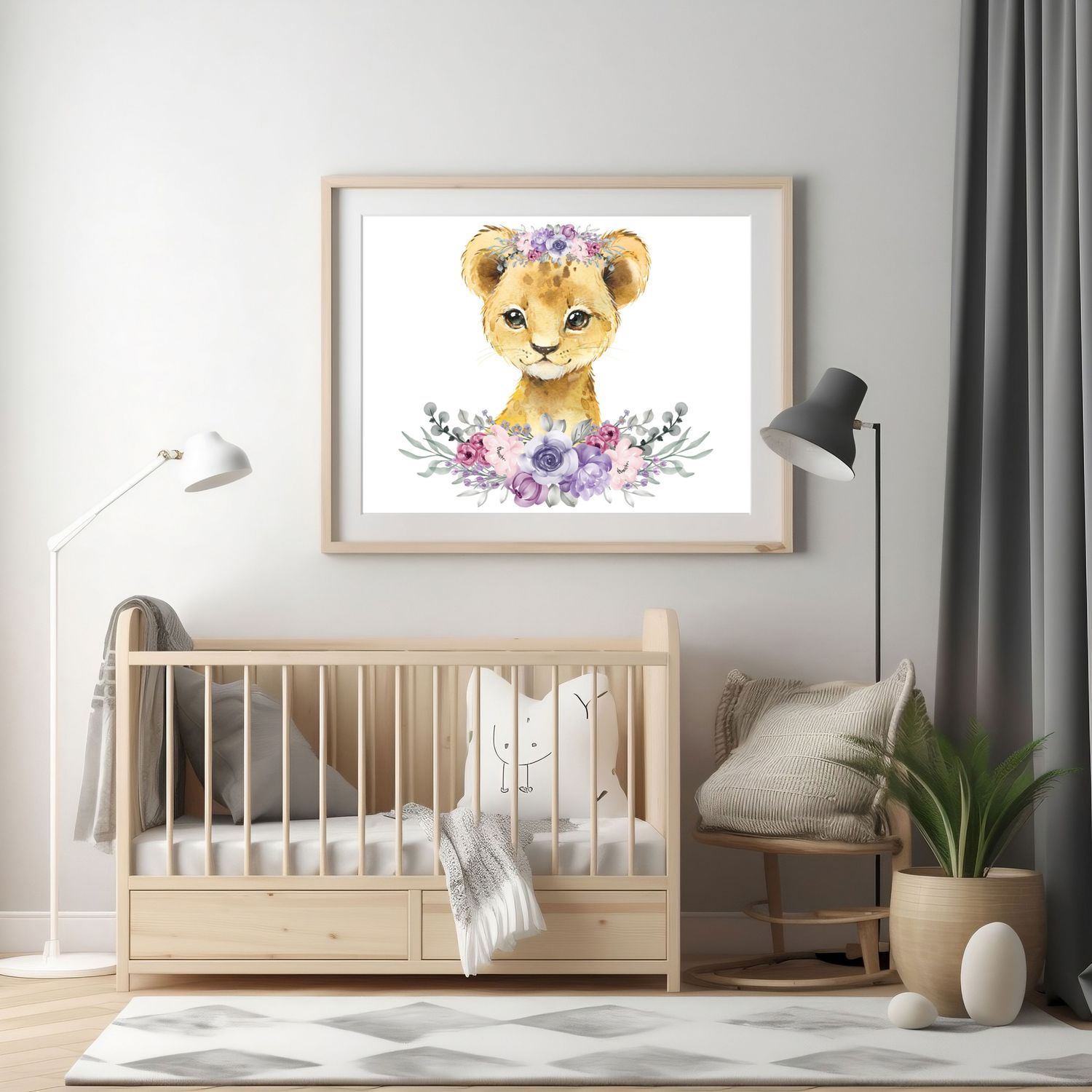 Floral Cub Nursery Bedroom Decor Print