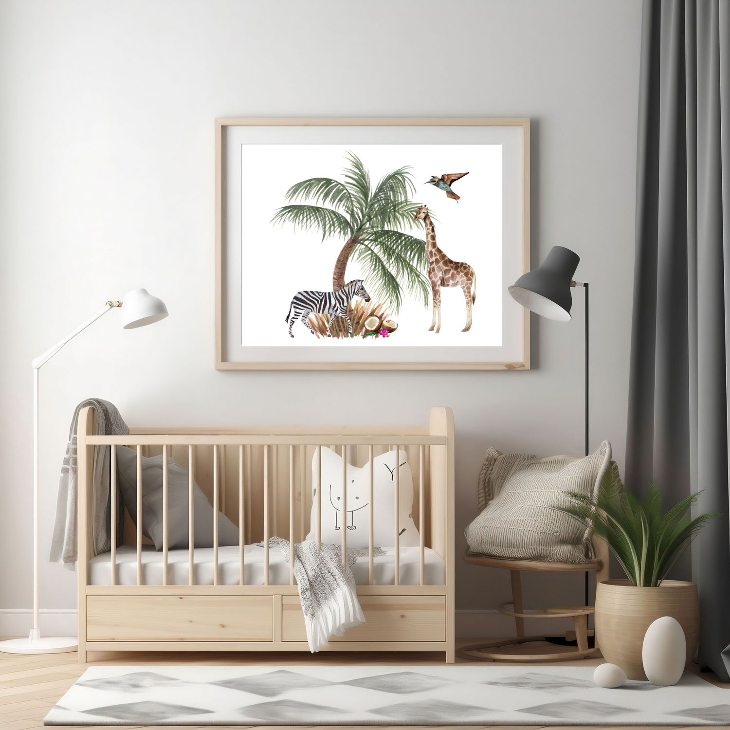 Safari Scene Nursery Bedroom Decor Print