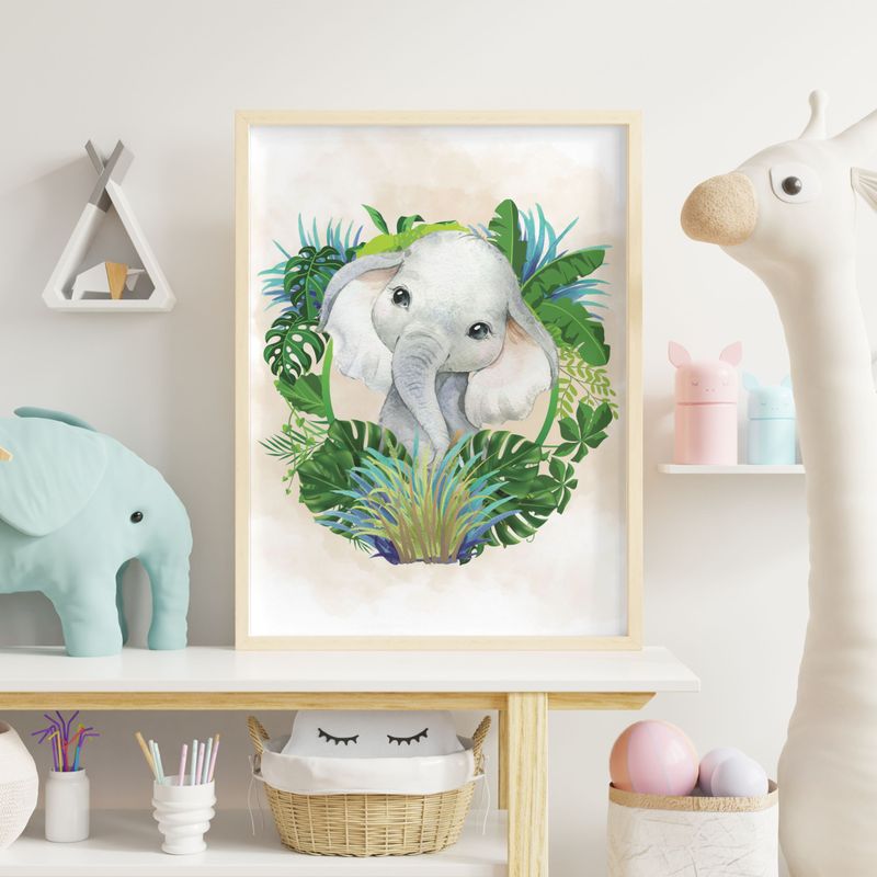 Elephant Leaf Wreath Nursery Bedroom Decor Print