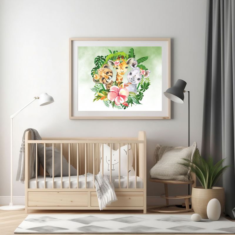 Floral Safari Wreath Nursery Bedroom Decor Print