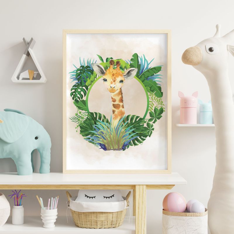 Baby Giraffe Leaf Wreath Nursery Bedroom Decor Print