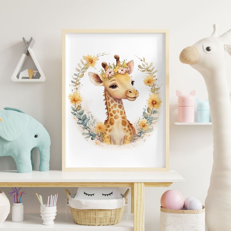 Floral Giraffe Wreath Nursery Bedroom Decor Print