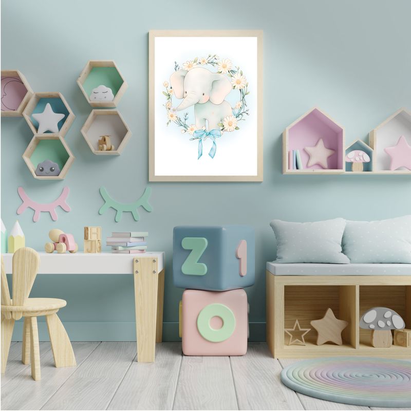 Baby Elephant Blue Bow Nursery Bedroom Decor Print